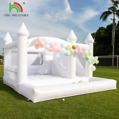 15x15x10ft PVC White Inflatable Bounce House Jumper Castle w/ Slide & Ball Pit