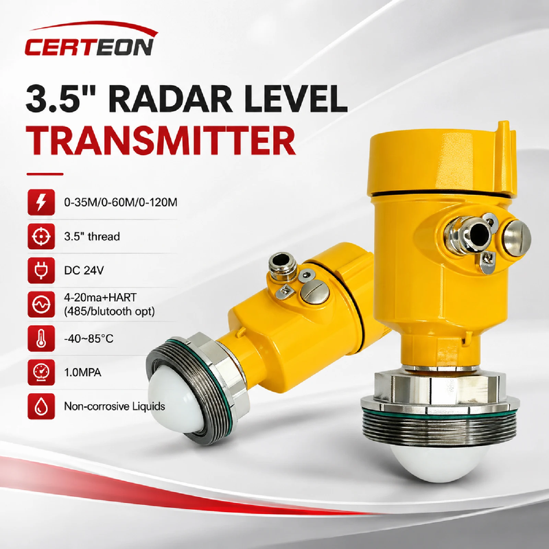 80GHz Radar Level Sensor 0-35M Non-contact Liquid Solid Measurement 4-20mA 3.5 I