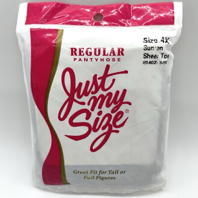 NOS Vintage Just My Size 4X Suntan Sheer Toe Regular Pantyhose Full/Tall Figure