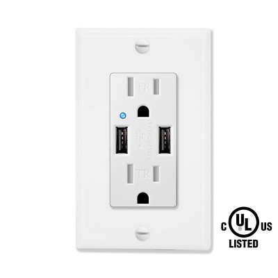 Dual USB Type-C/A Wall Outlet Charger Tamper Resistant 15A Electrical Receptacle