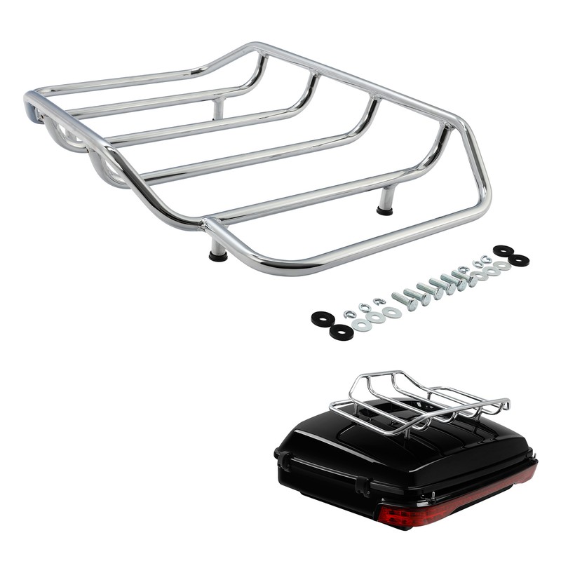 Chrome Trunk Luggage Top Rack Fit For Harley Tour Pak Touring Road Street Glide