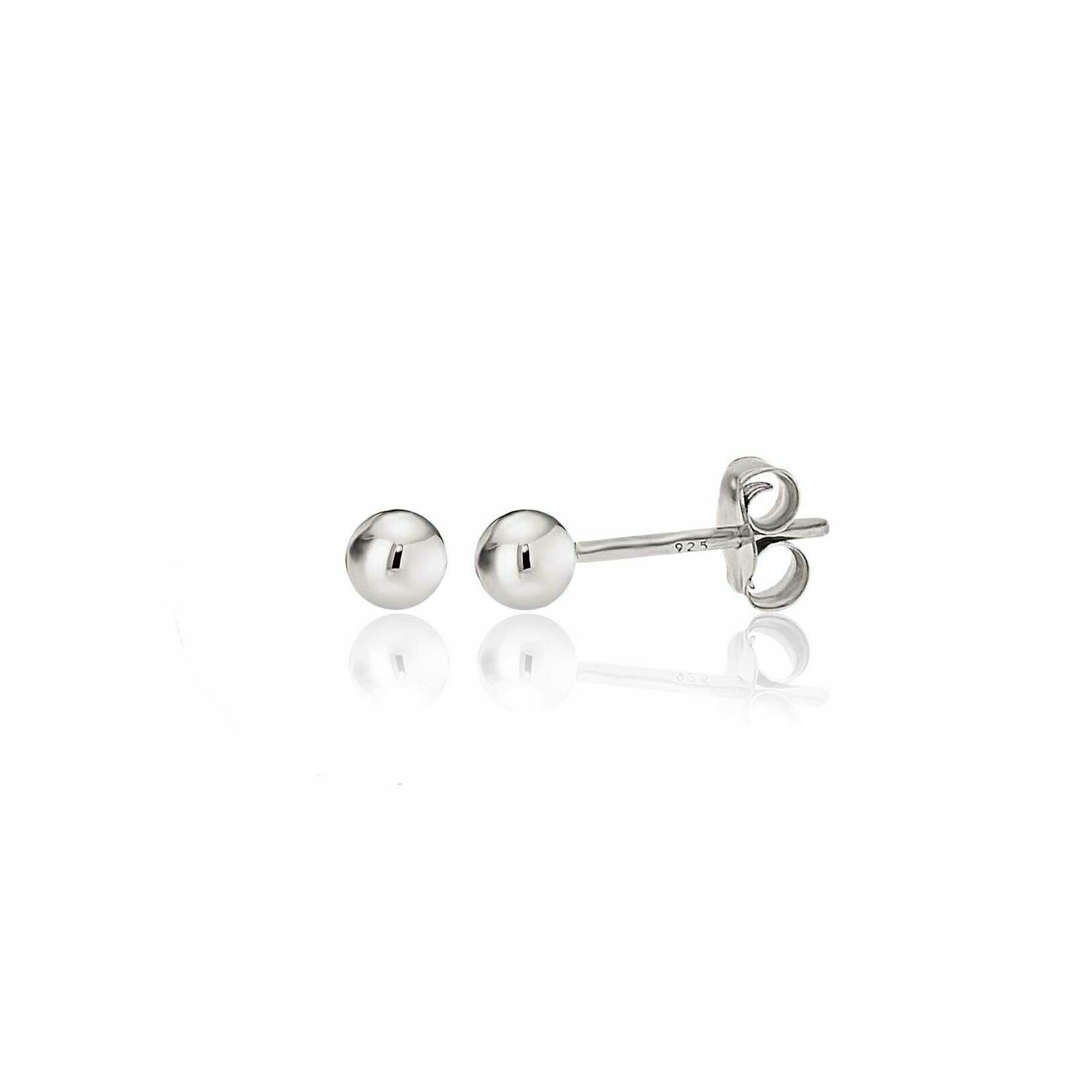 S925 Sterling Silver Round Ball Stud Earrings High Polished Butterfly Post Backs