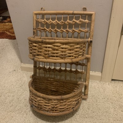 Rattan 2 Tier Folding Wall Shelf