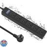 Outdoor Power Strip Waterproof with 6 Outlets, Garden Weatherproof Surge Protector, Christmas Multiple Outlet Exterior Socket for Lighting Appliances. 6FT Extension Cord Strip with Flat Plug. Black
