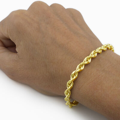 10K Yellow Gold 2mm-7mm Italian Rope Chain Link Bracelet Men Women 7" 7.5" 8" 9"