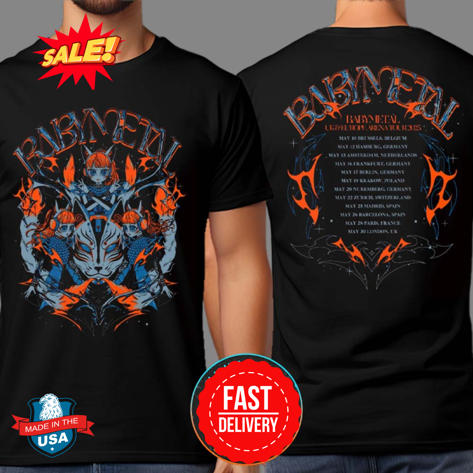 BABYMETAL 123 Thunder Merch Tee UK And Europe Arena Tour 2025 T