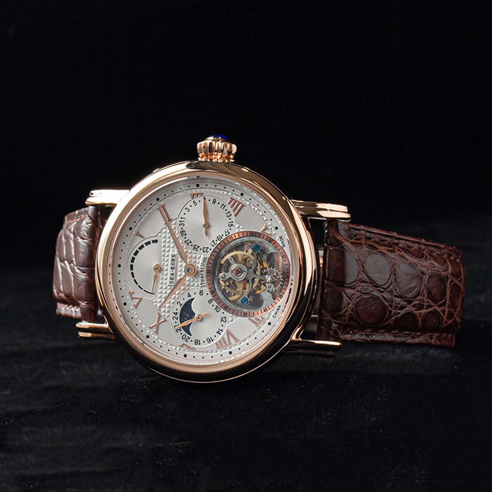 Pre-owned Sugess Seakors Genuine Tourbillon Seagull St8007 Mechanical Mens Watch Se8007gw