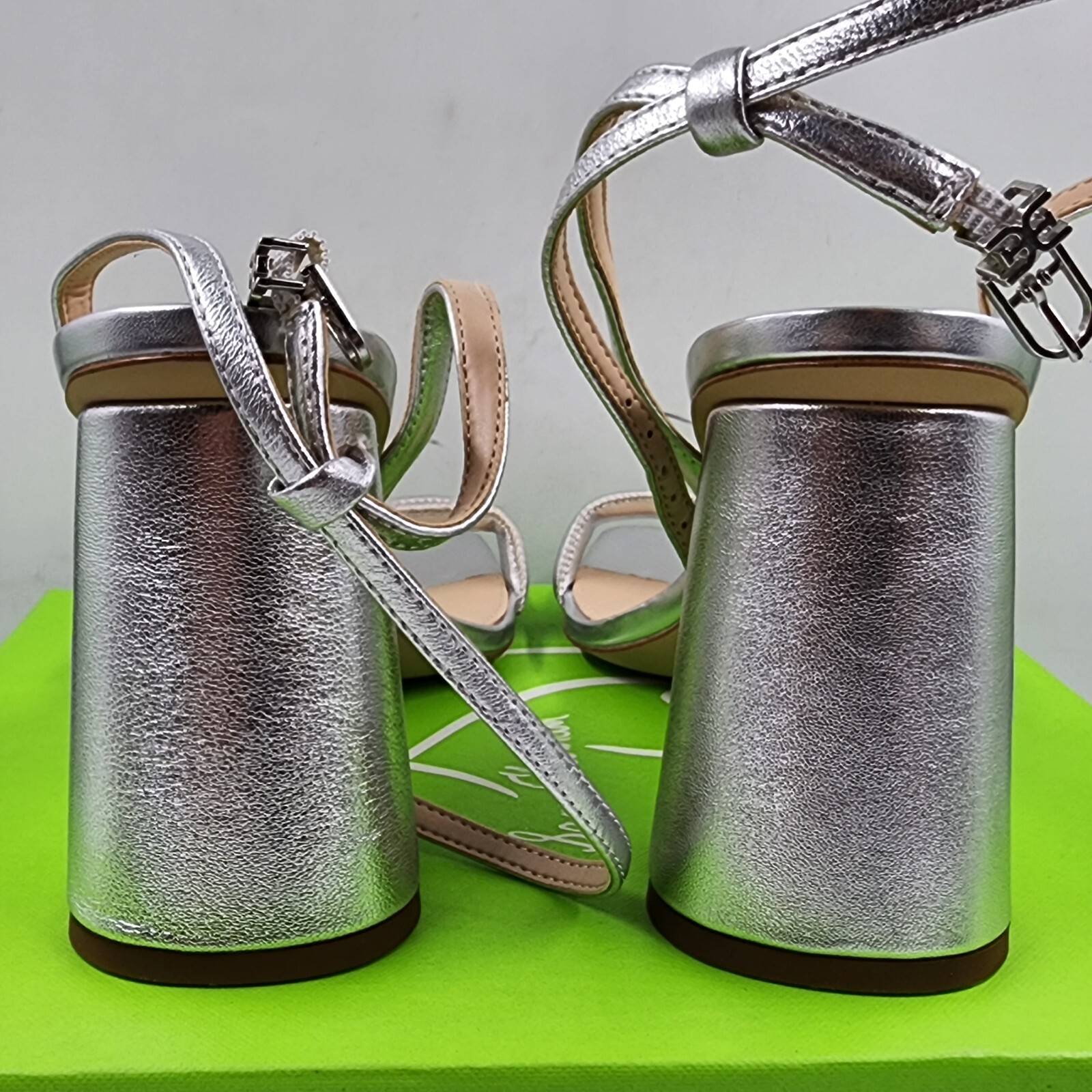 Sam Edelman Kia Ankle Strap High Heel Sandals Women's 9.5 Silver Buckle Closure - Picture 7 of 12