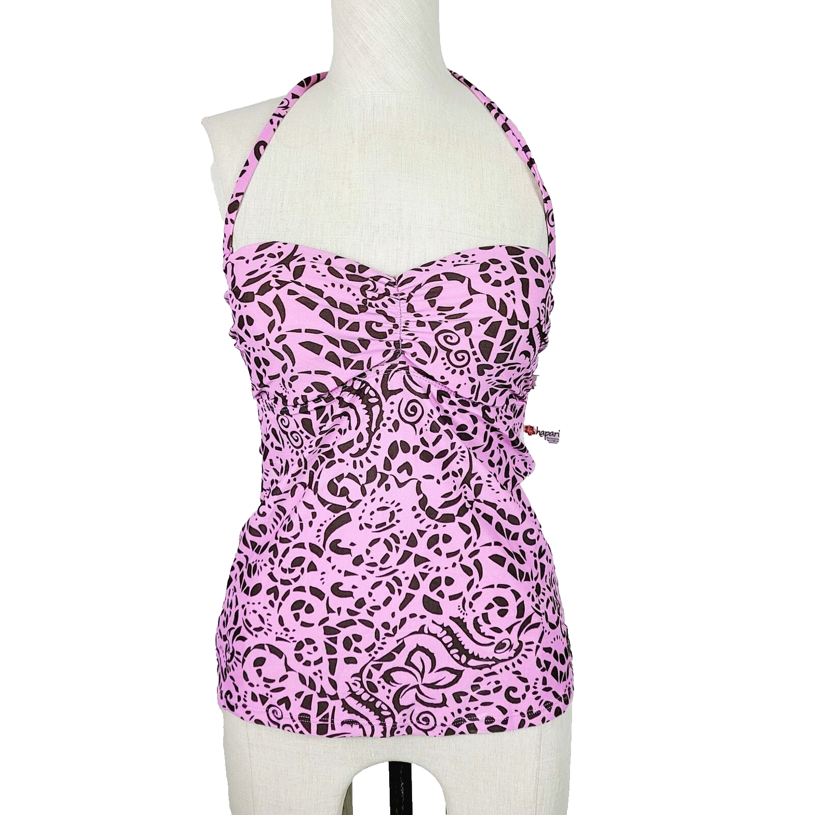 NEW Hapari Tankini Top S Pink Brown Halter Padded Underwire Swim Top