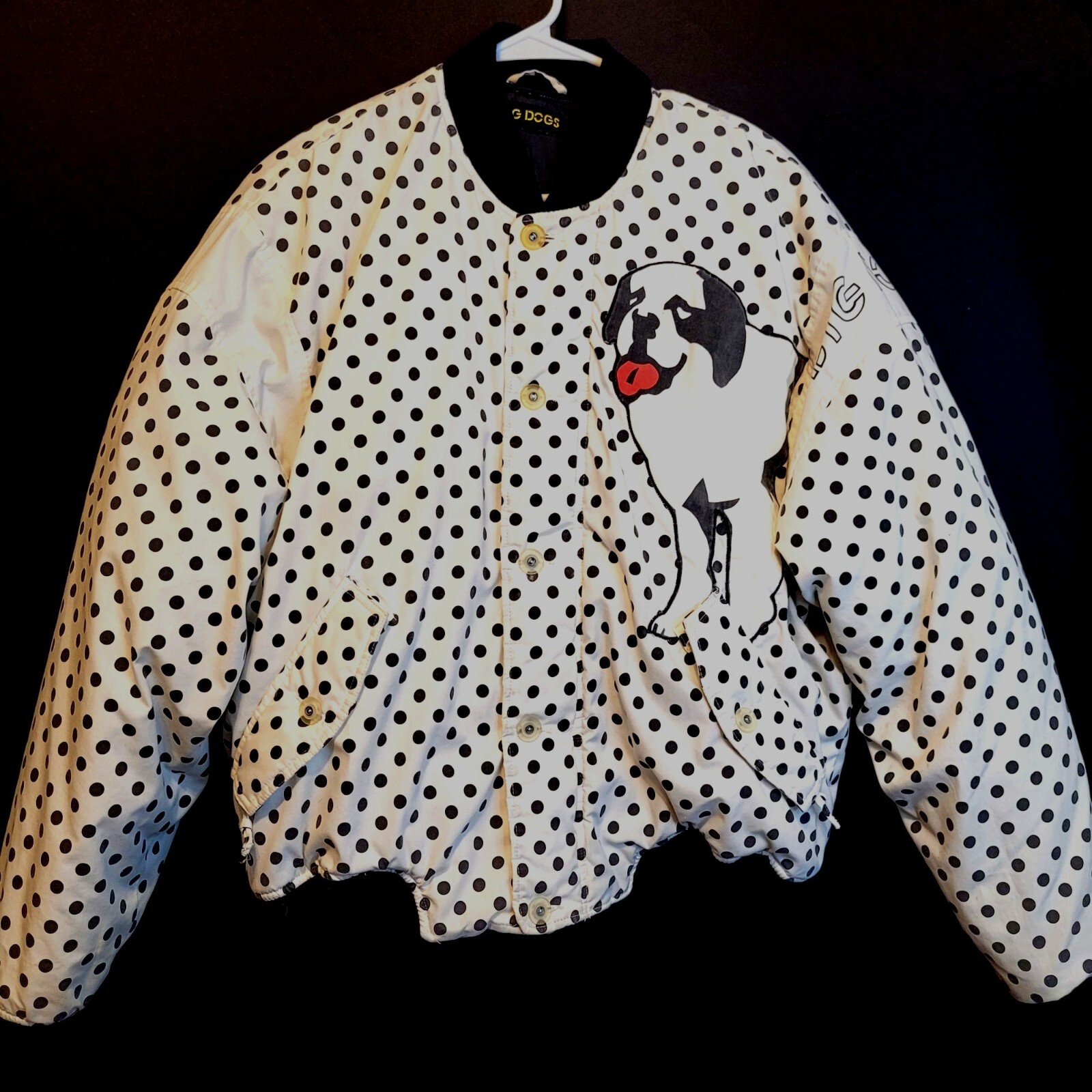 Vintage Big Dogs Polka Dot Puffer Coat Dog Logo Print Zip