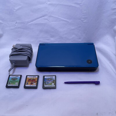 Nintendo DSi XL System Midnight Blue BUNDLE + Charger, Stylus & Three Games