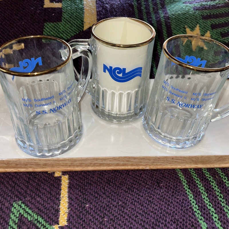 SS Norway Glass Mugs NCL Set Of 3.  Once