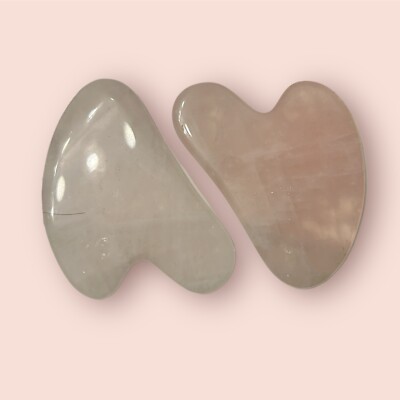 2pcs Gua Sha Scraping Massage Tool Rose Quartz Natural Pink Stones Anti-aging