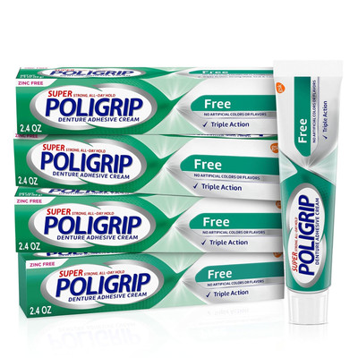 Super Poligrip Zinc Free Denture and Partials Adhesive Cream, 2.4 Ounce (Pack...