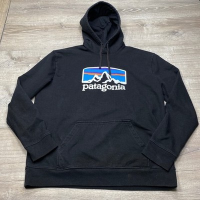 Patagonia Uprisal Hoody Mens XL Black Fitz Roy Logo Graphic Pullover Sweatshirt