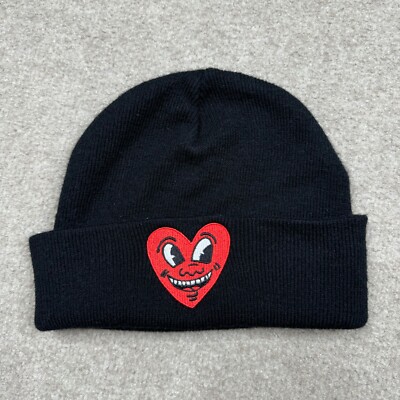 Keith Haring Beanie Heart Logo Bonnet Cap Hat Black Mad Engine Casual Adults