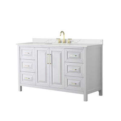 Wyndham Collection WCV252560S-QTZ-US3MXX Daria 60'' - White / Giotto Quartz Top /