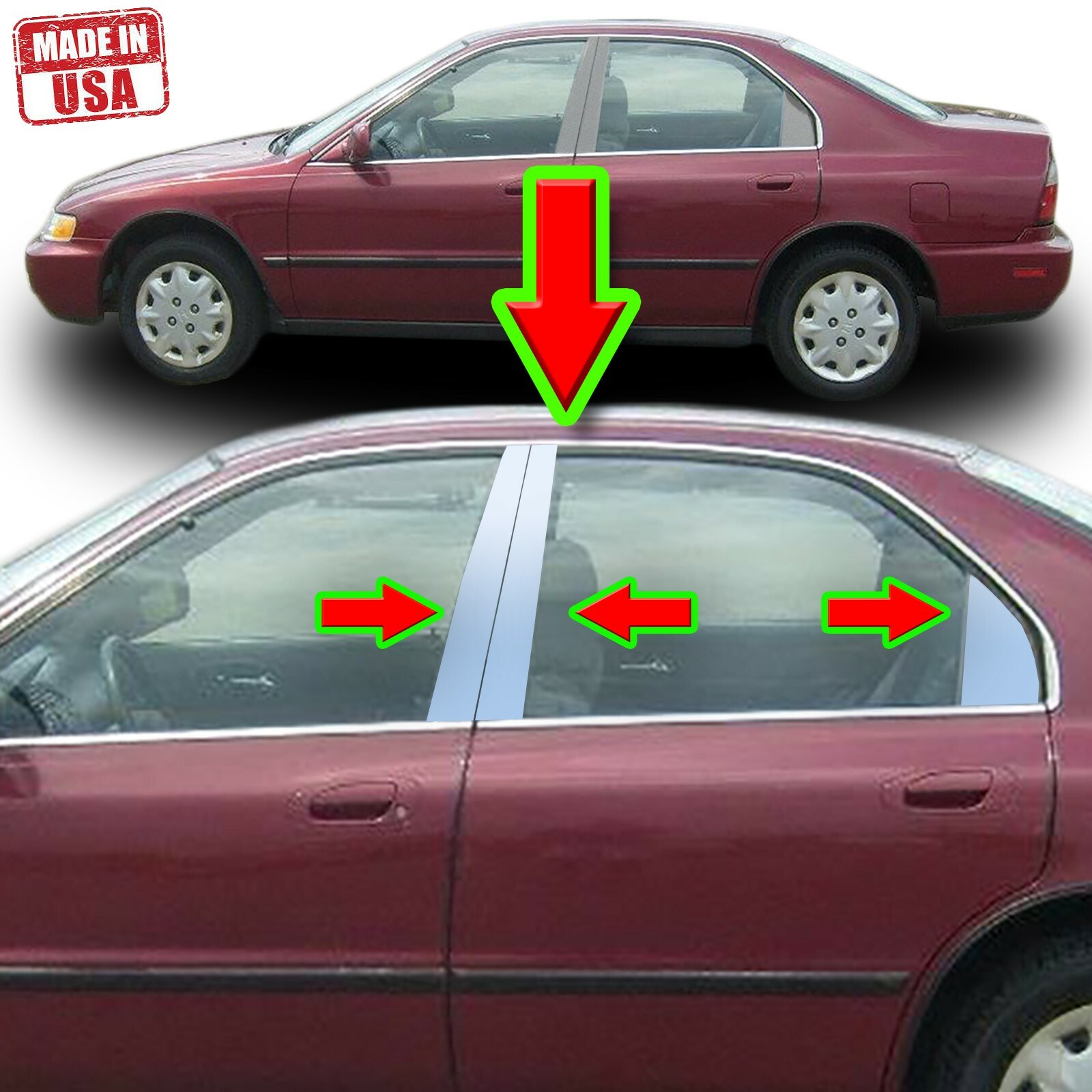 Chrome Pillar Trim for Honda Accord 9497 (4dr) 6pc Set Door Cover Post