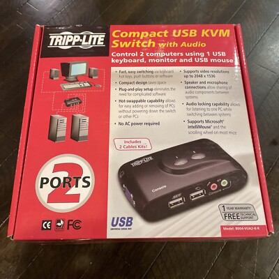 Tripp-Lite Compact USB KVM Switch 2Port with Audio - NEW - Factory Sealed