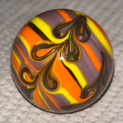 Handmade Marble Gold Lutz Swirl Orange Yellow Purple Corkscrew Design 1.55''