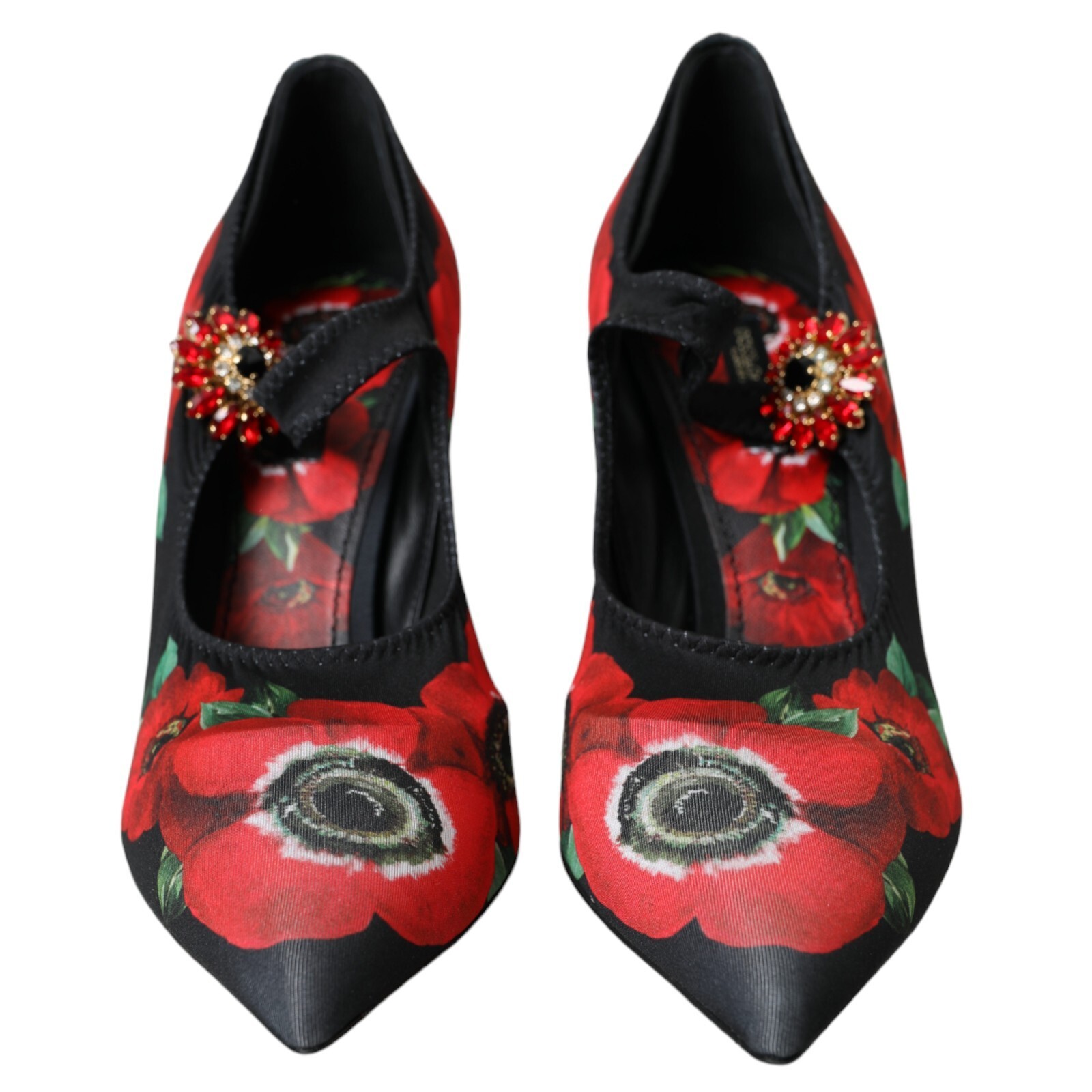 Pre-owned Dolce & Gabbana Shoes Black Floral Crystal Mary Jane Pumps Eu39 / Us8.5 1050usd
