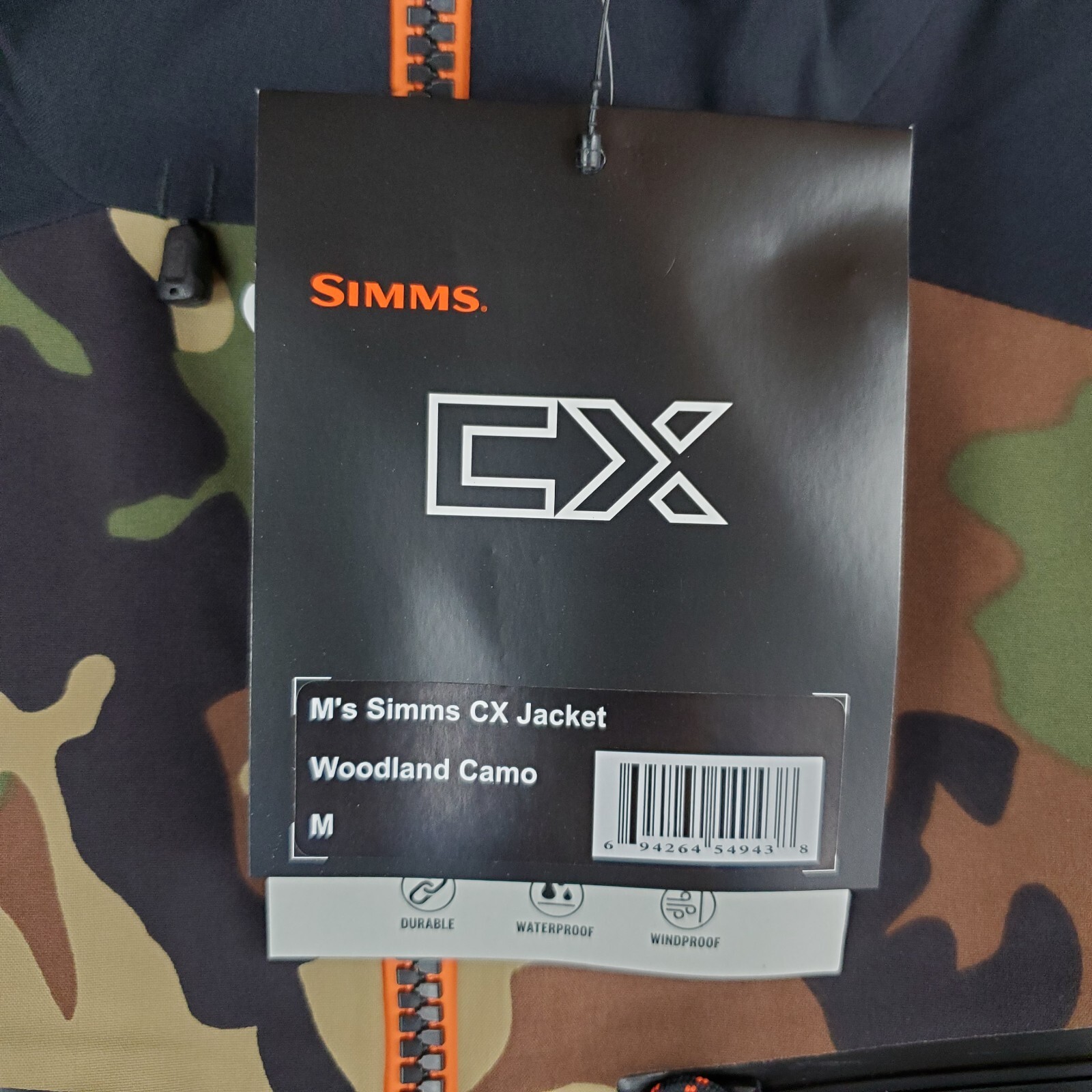 Pre-owned Simms $449  Mens Size Medium 30k Waterproof Woodland Camo Cx Jacket Hood In Multicolor