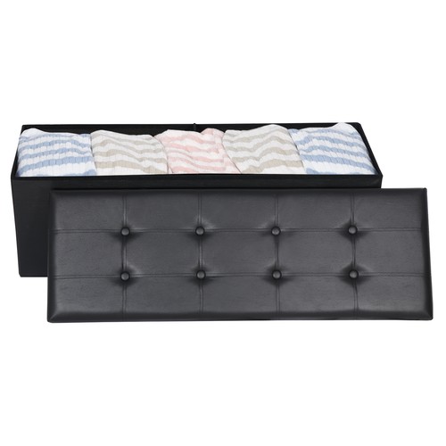 43" Folding Storage Ottoman Bench Faux Leather Footrest Chest with Divider Black