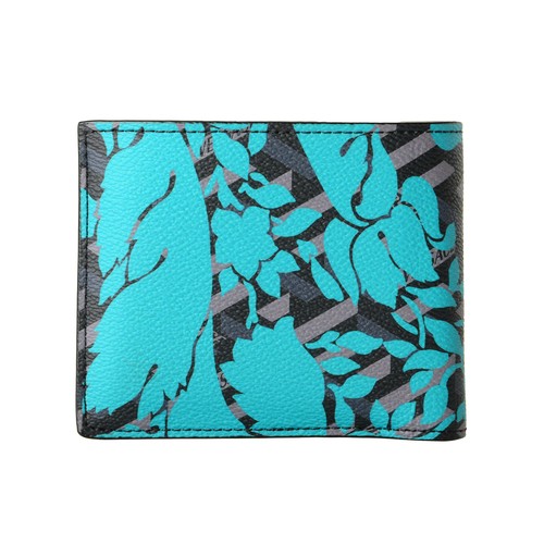 Pre-owned Versace Unisex Multi-color 100% Textured Leather Floral Print Bifold Wallet In Multicolor