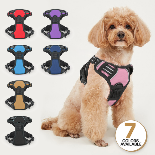 Pink Durable Reflective Pet Dog Harness w/ Handle No Pull for Confident Control