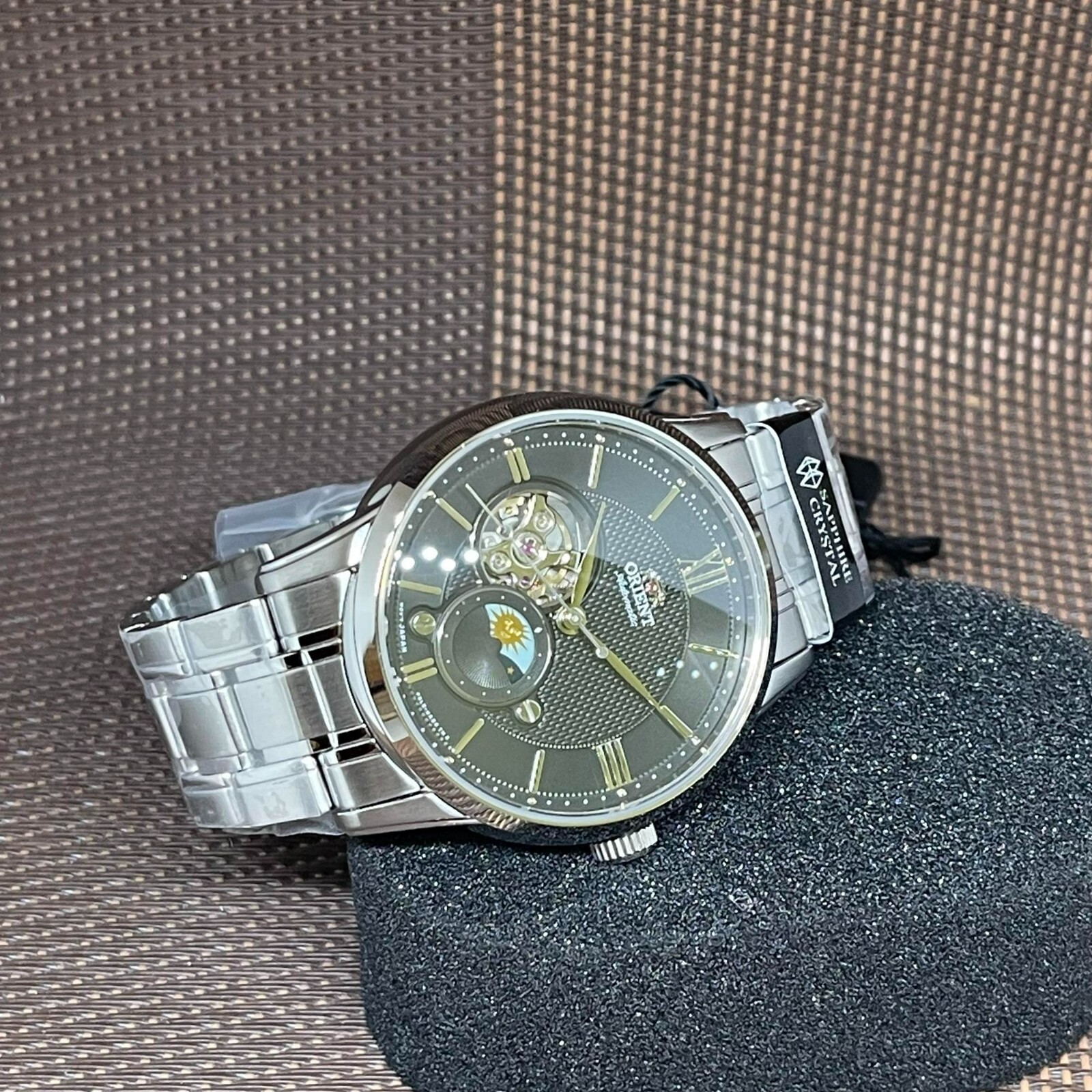 Pre-owned Orient Ra-as0008b10b Sun And Moon Open Heart Automatic Stainless Steel Men Watch
