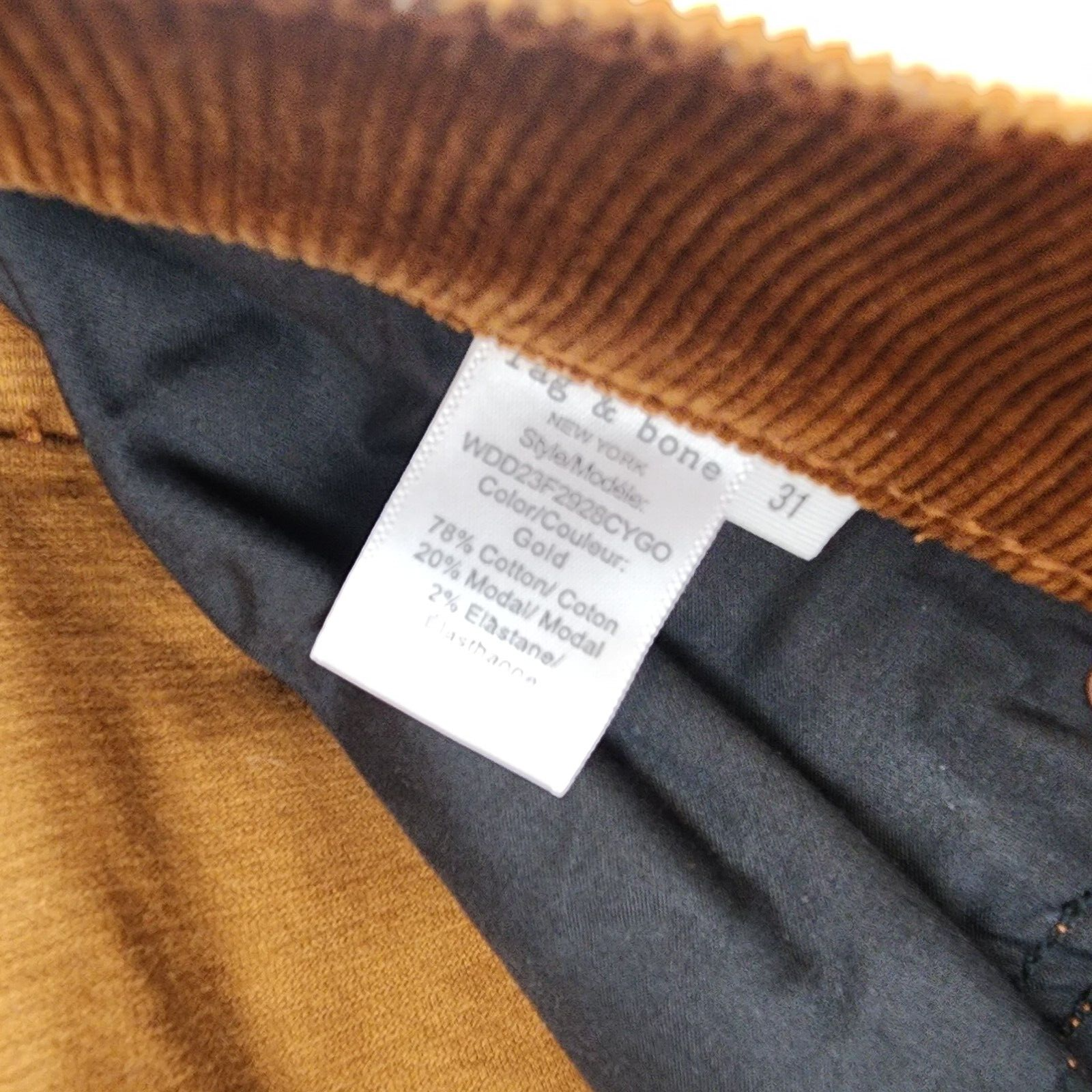 rag & bone Peyton Mid Rise Corduroy Bootcut Jeans 31 Gold Button Zip Closure - Picture 9 of 16