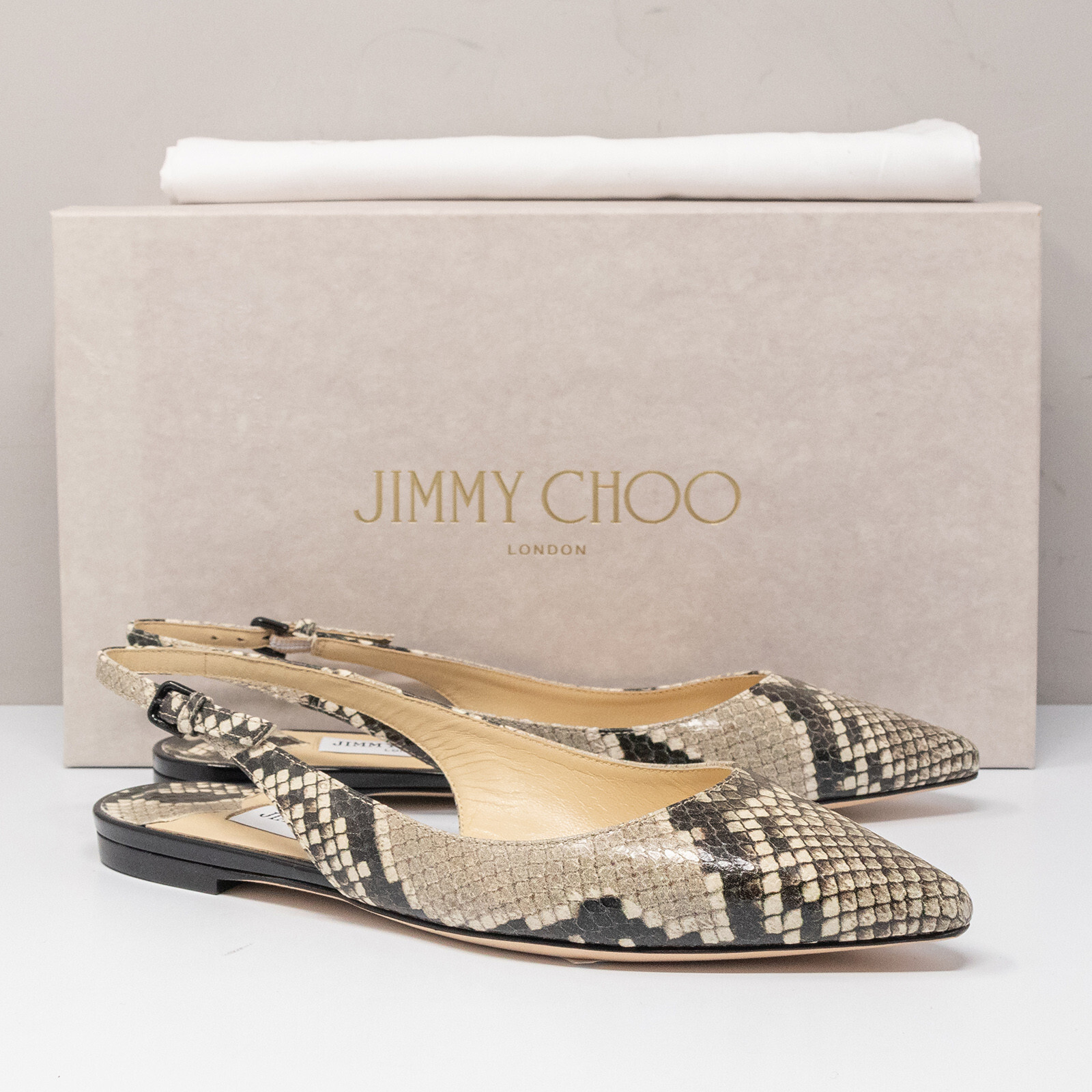 Jimmy Choo Erin Natural Snake Leather Flats Size 37 EU (7 US