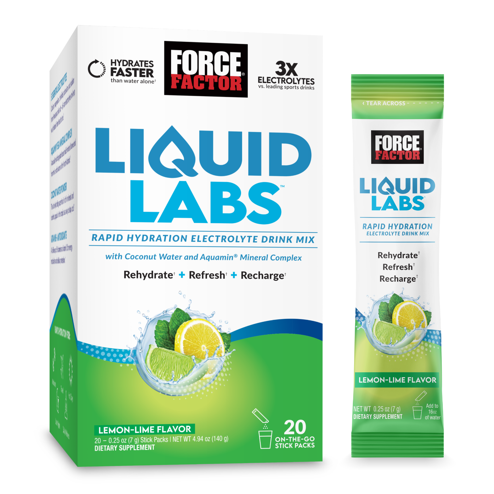 Force Factor Liquid Labs Electrolytes Powder, Hydration Packets - Lemon Lime