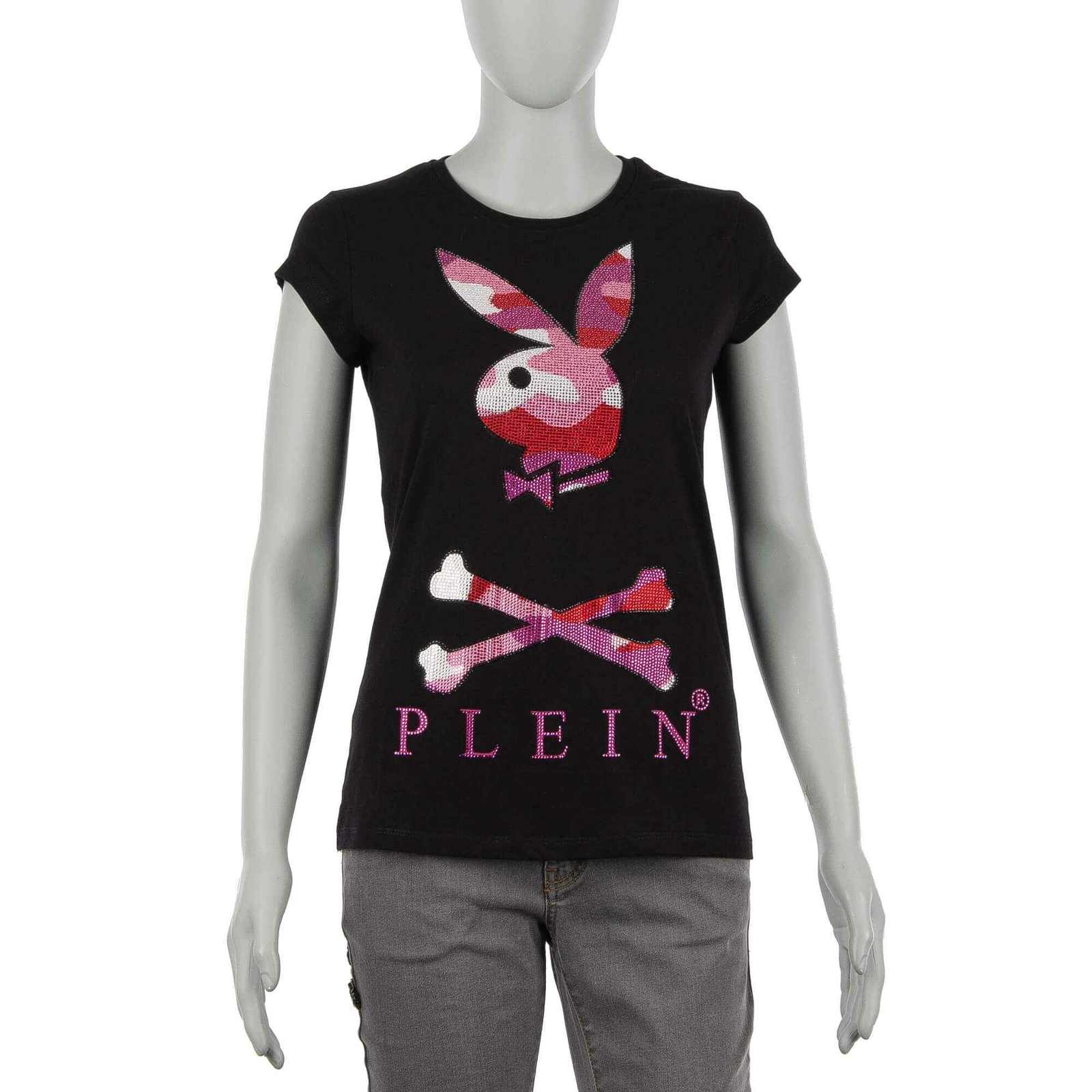 

Philipp Plein X Playboy Bunny Skull Rhinestone Logo Черный Розовый 08491