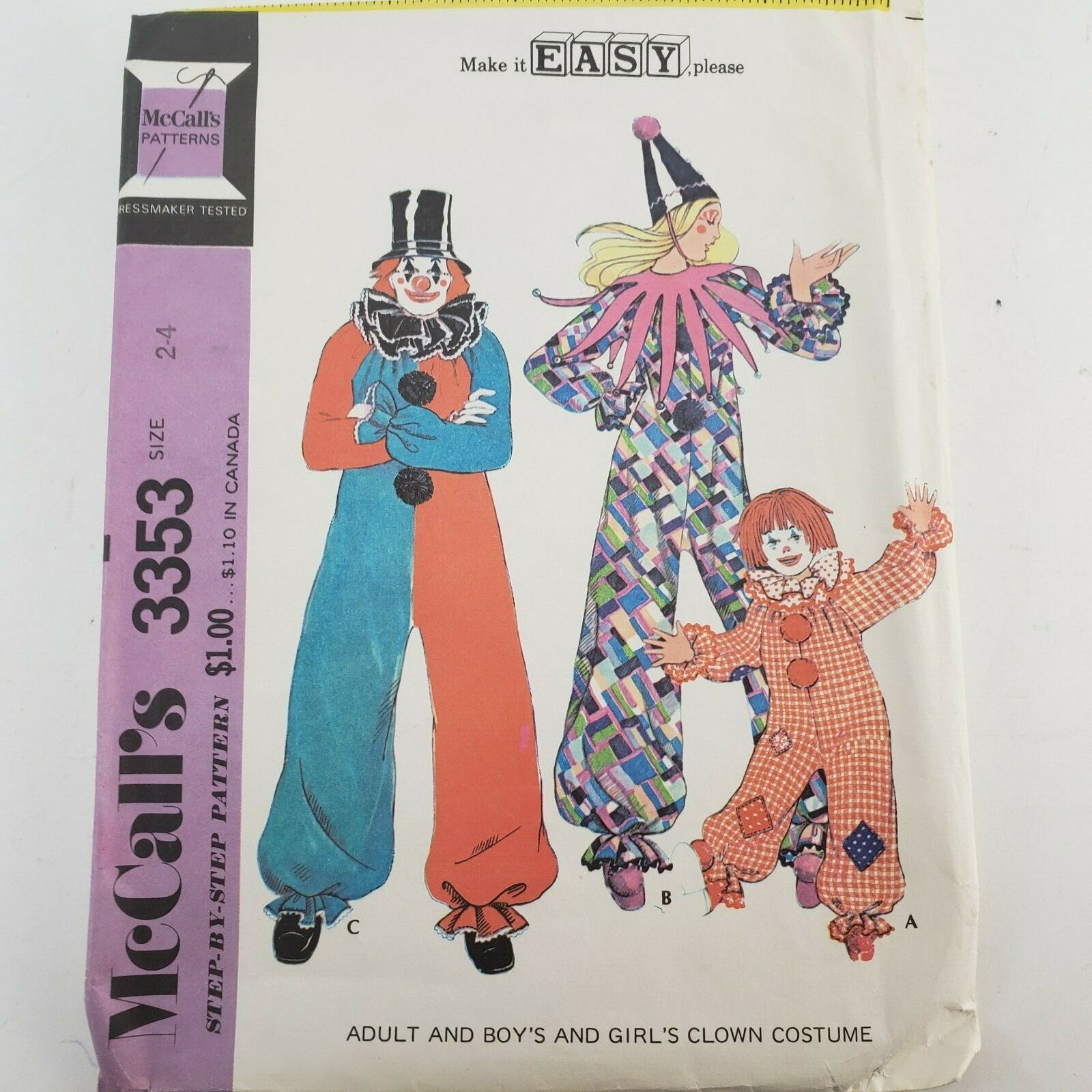 mccalls-clown-costumes-sewing-pattern-3353-for-toddlers-size-2-to-4-cut-printed-ebay