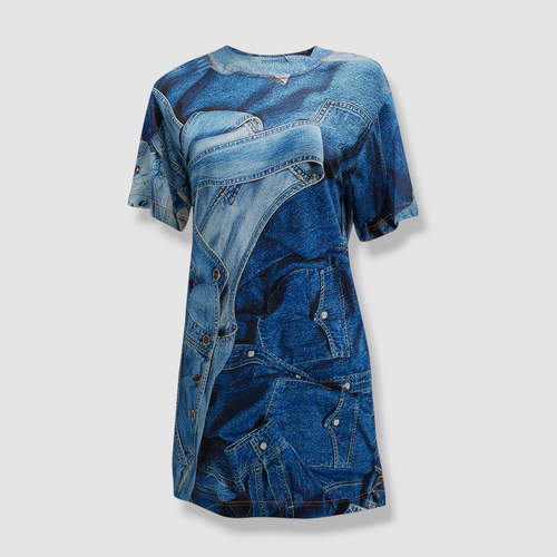 ワンピース MOSCHINO JEANS Woman Dress Gnawed Blue 04463725 2303 $535 Moschino Jeans Women Blue Short-Sleeve Jean Print T