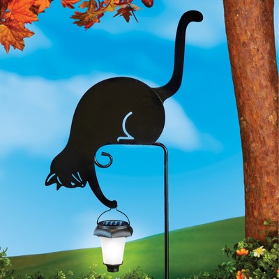 Cat Holding Solar Lantern Decorative Garden Stake - 12 x