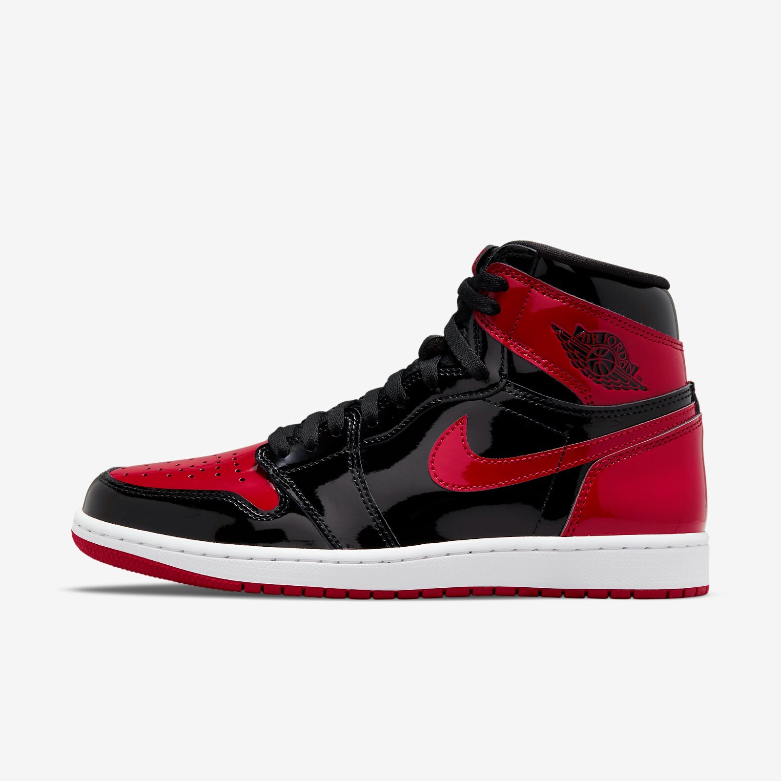 

Мужские кроссовки Jordan 1 Retro High OG Patent Bred 555088-063, Black/varsity red-white, Air Jordan 1