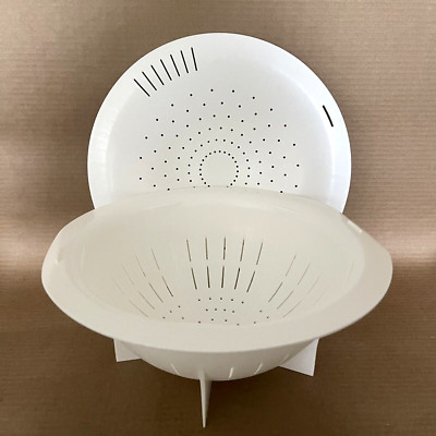 Tupperware Large 13  Double Colander 3 Qt Strainer + Cover 2 Piece White #3105