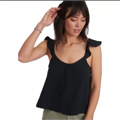 Marine Layer NWT Jude Flutter Sleeve Tank Top Black Basic Size Small Gauzy
