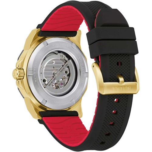 Pre-owned Bulova Men's Watch Marine Star Automatic Black Dial Yellow Gold Case 98a272