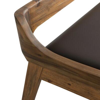 Elegant Solid Wood Low Profile Back Faux Leather Padded Dining Bench Entryway