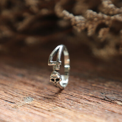 4 four skull ring number silver Minimal letter monogram personalized birthday 