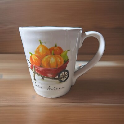Pier 1 IronStone HELLO AUTUMN: 14 oz. Mug, Pumpkin White