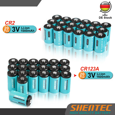20 x Shentec 3V CR2 CR123A 1000mAh/1600mAh Lithium Batterie Batterien