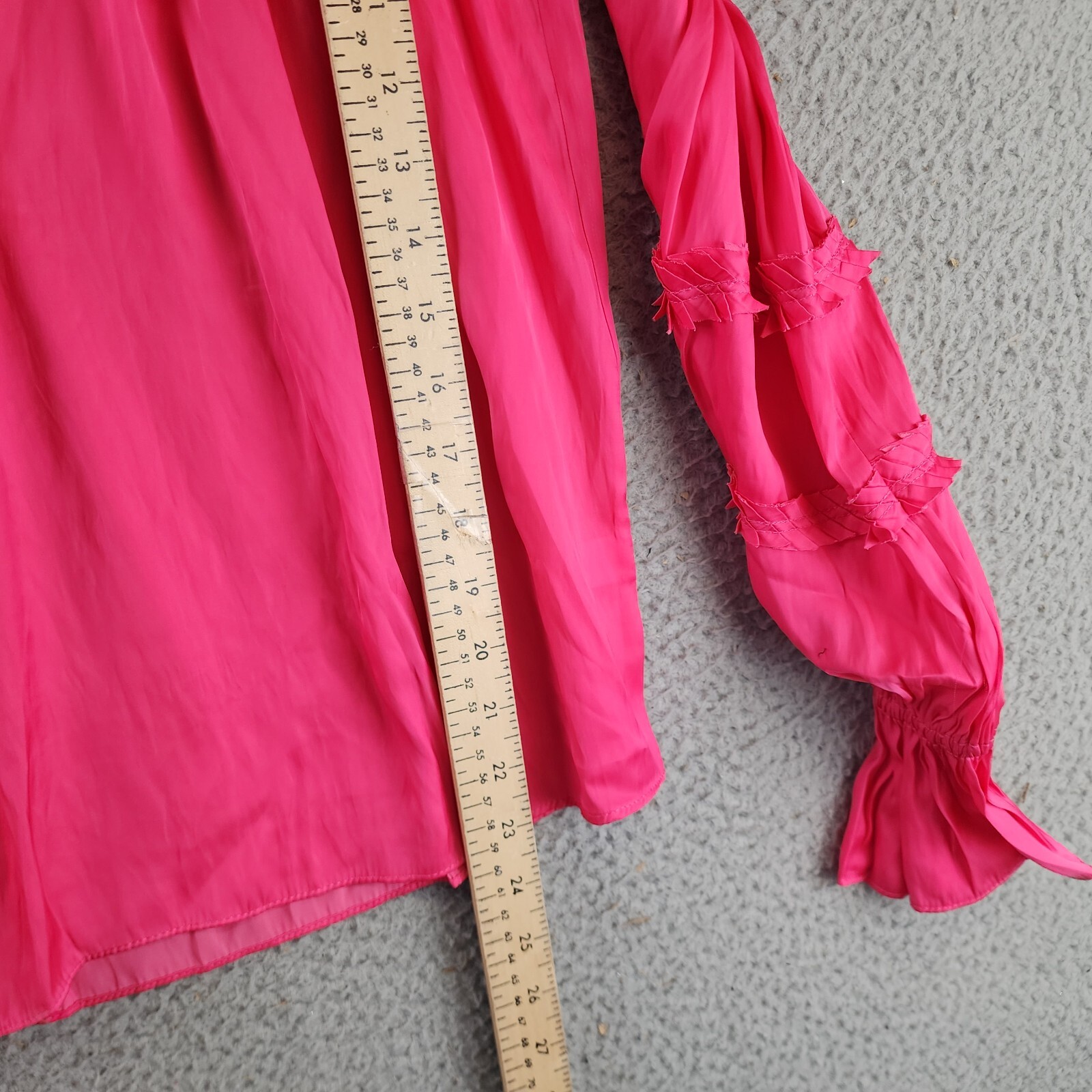Ramy Brook Maty Balloon Sleeve Top Women's XS Bright Pink V-neck Tie Pullover~ - Picture 7 of 12
