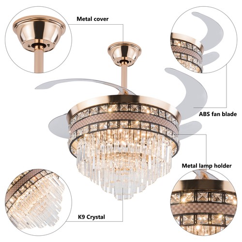 42 Inch Ceiling Fan Light Chandeliers LED Hanging Pendant Lamp Fixture W/Remote