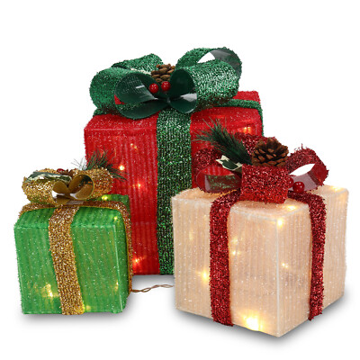 Christmas Decorations 3 X Lighted Gift Boxes with 60LED for Indoor Outdoor Use