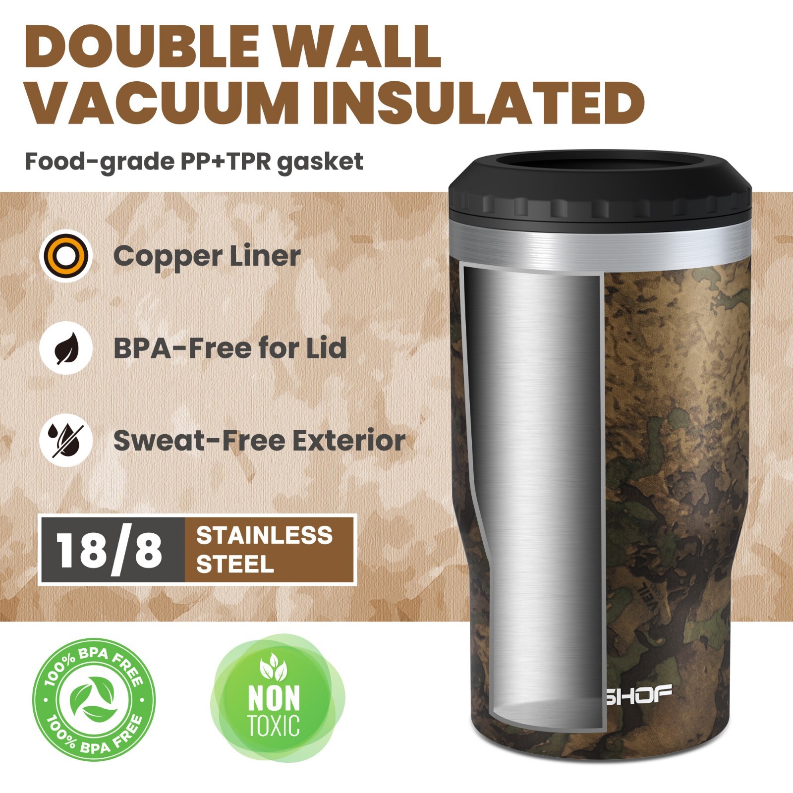 HAUSHOF 12OZ Can Cooler 4 in 1 Insulated 	Stainless Steel  Lightweight Slim Can