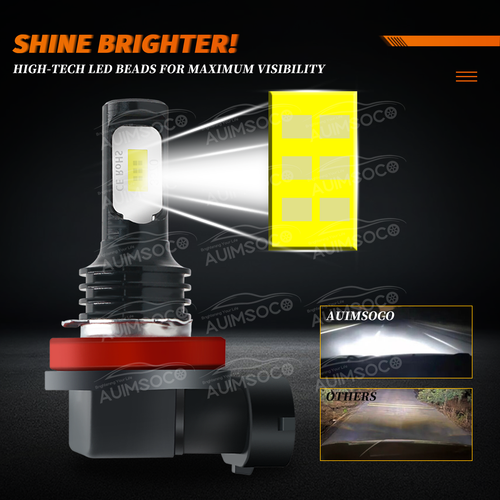 2X H11 LED Headlight Super Bright Bulbs Kit 10000K HI-LOW BEAM Ultra White Lamps